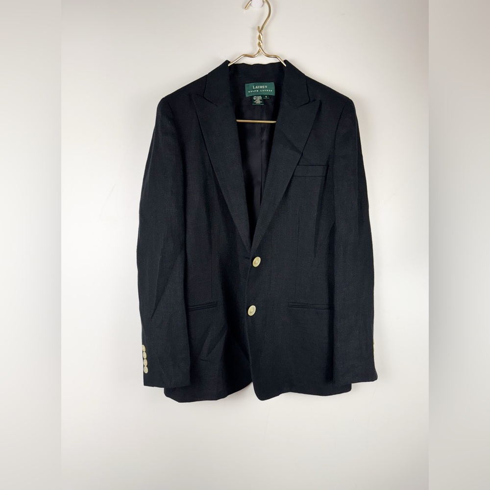 Lauren Ralph Lauren Quiet Luxury 100%Linen Black Blazer Old Money Minimalist